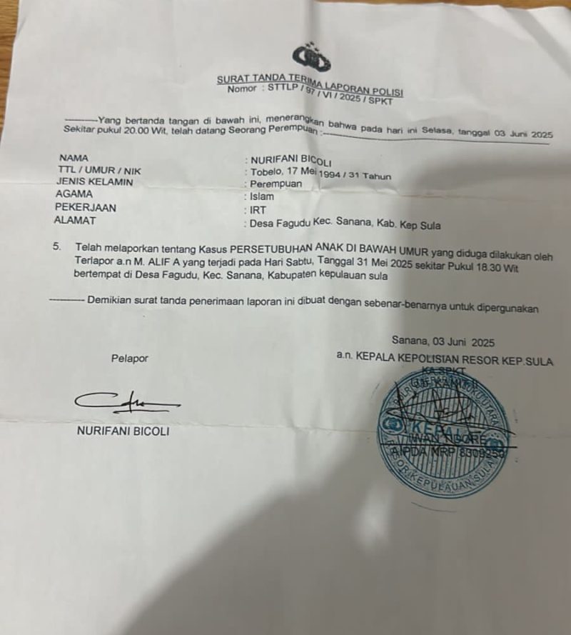 Laporan Polisi (LP) yang Dibuat Orang Tua Angkat Korban